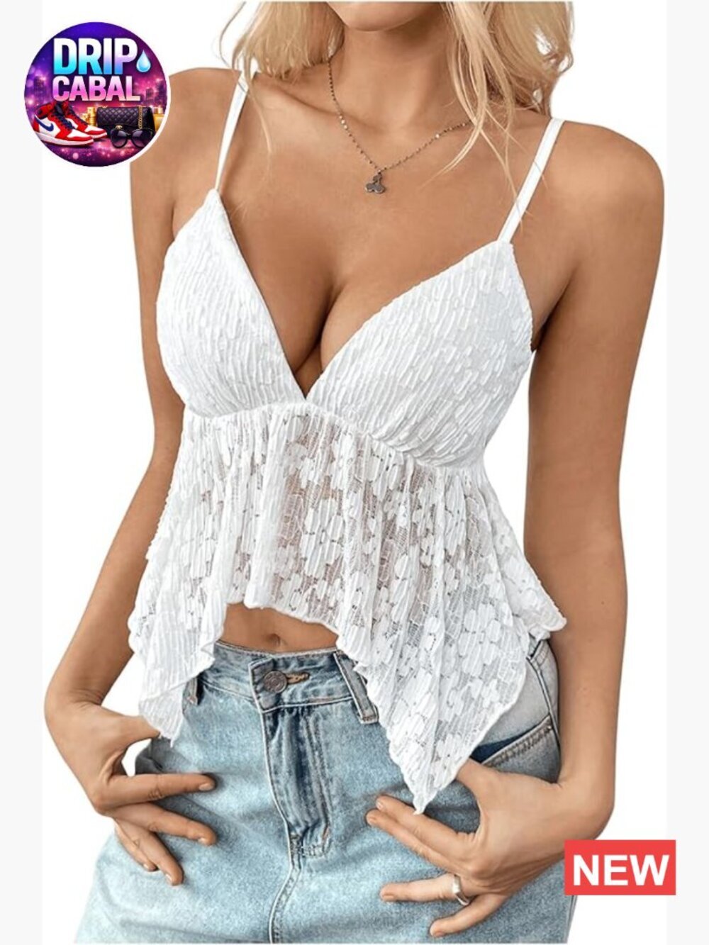 Lace V Neck Crop Top Sleeveless Cami Summer Going Out